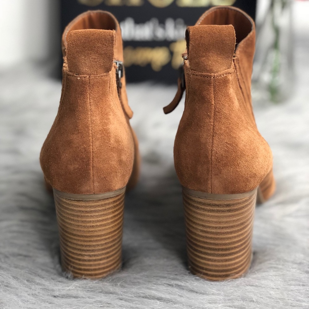 14th & Union Tan Stacked Heeled Suede Booties - Picture 2 of 8